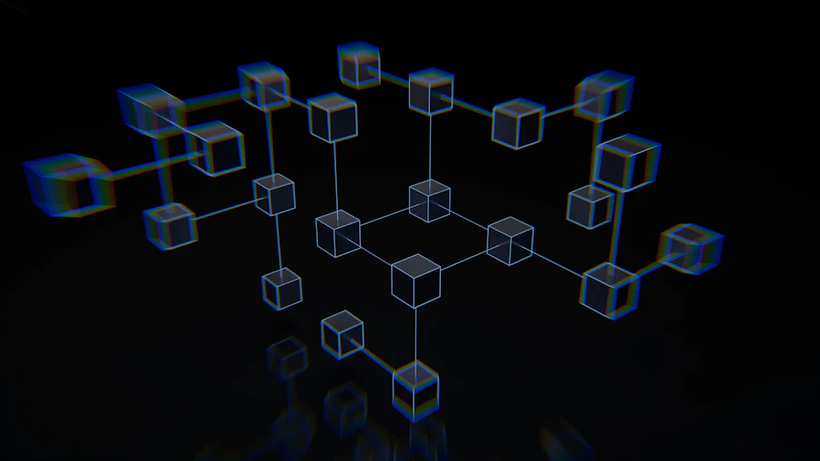 Renderização abstrata de infraestrutura de dados em tons frios